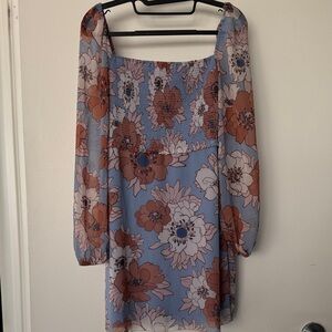 Wilfred Blue and Brown Floral Long Sleeve Dress